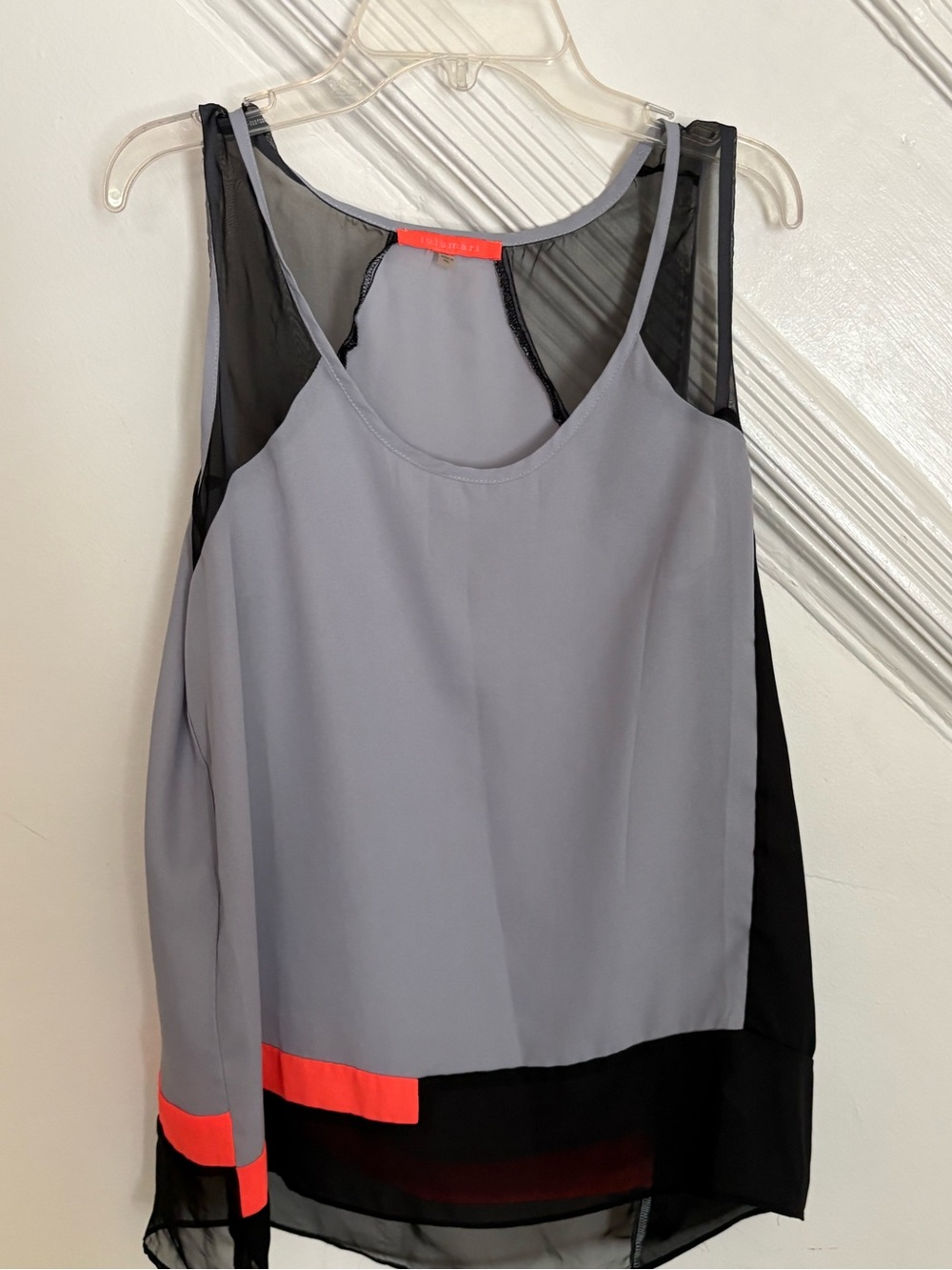 Lulumari Grey, Black & Coral Colorblock Sleeveless Camisole